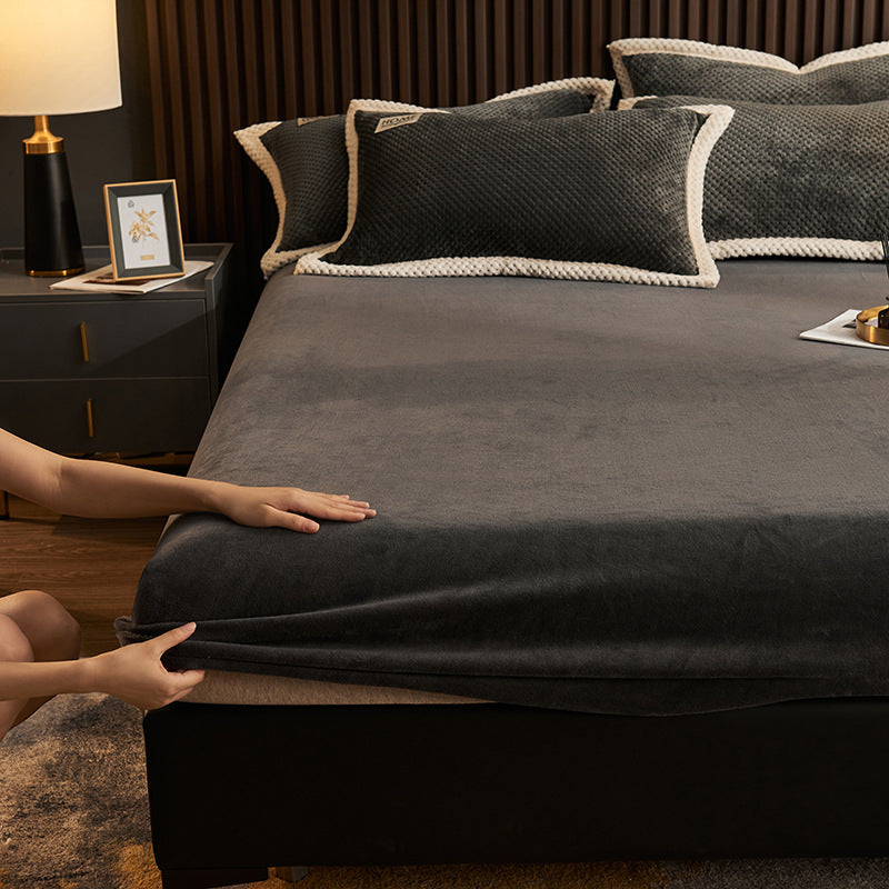 Soild Elegand Bed Sheet Set Flannel Fitted Sheet for Bedroom