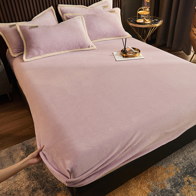 Soild Elegand Bed Sheet Set Flannel Fitted Sheet for Bedroom