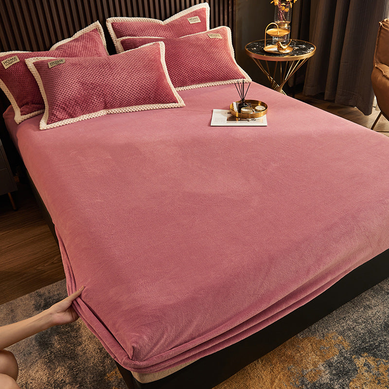 Soild Elegand Bed Sheet Set Flannel Fitted Sheet for Bedroom
