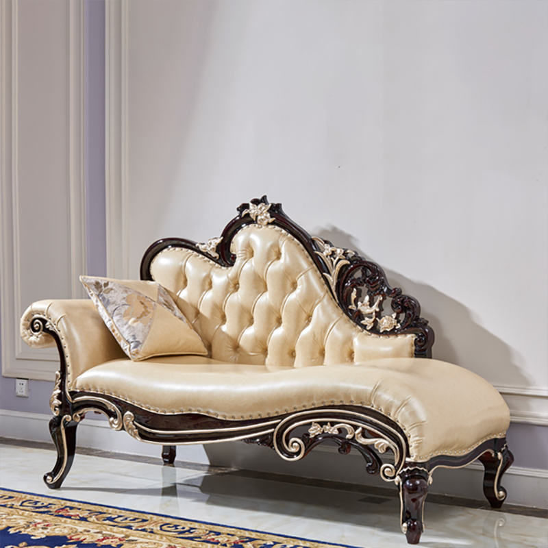 Traditional Genuine Leather Chair One Armed Rolled Arms Accent Chaise