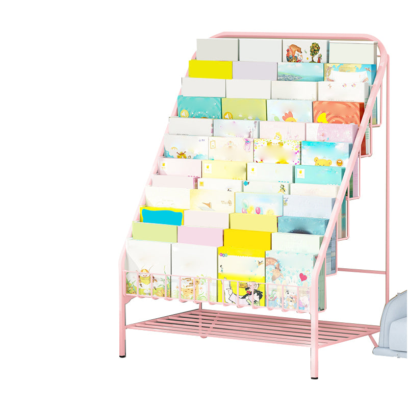 Contemporary Open Back Book Display Metal Shelf Bookcase with Wheels