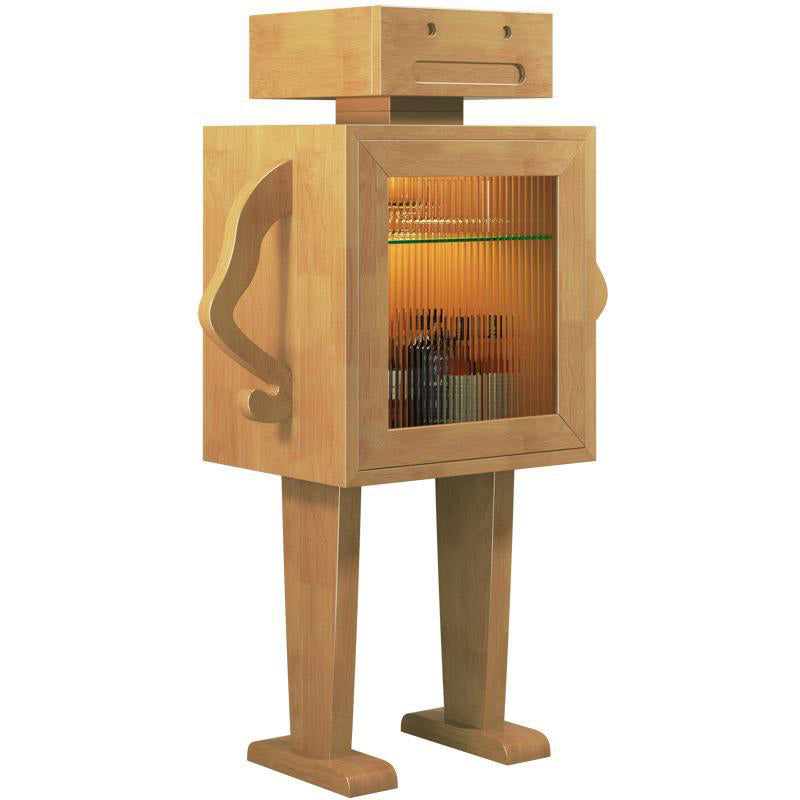 Modern Display Stand Rubberwood Glass Doors Display Cabinet for Dining Room