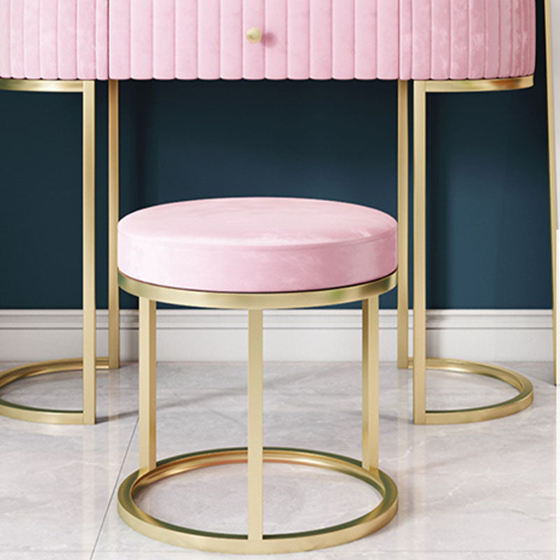 Glam Ottoman Velvet Tear Resistant Upholstered Solid Color Round Ottoman with Metal Legs