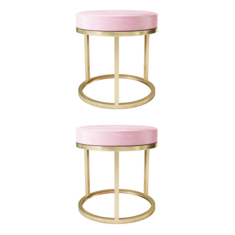 Glam Ottoman Velvet Tear Resistant Upholstered Solid Color Round Ottoman with Metal Legs