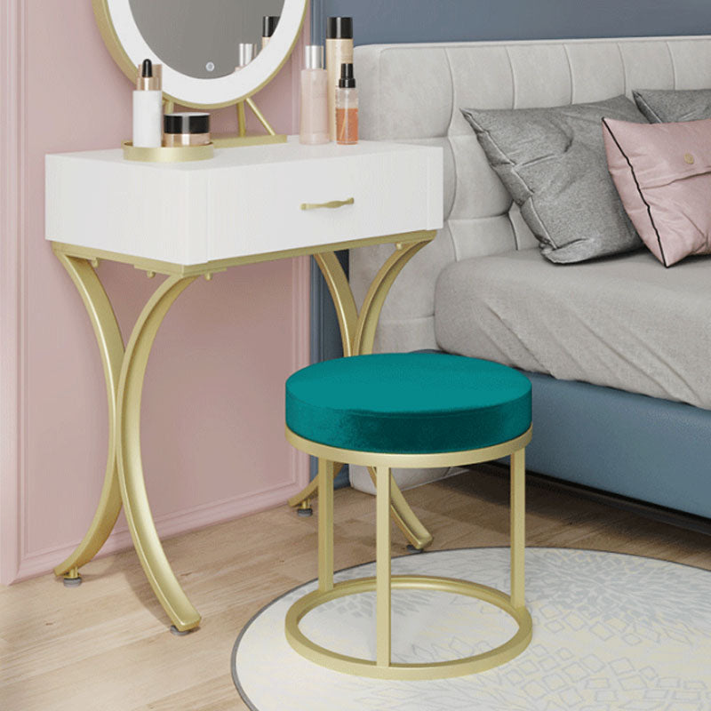 Glam Ottoman Velvet Tear Resistant Upholstered Solid Color Round Ottoman with Metal Legs