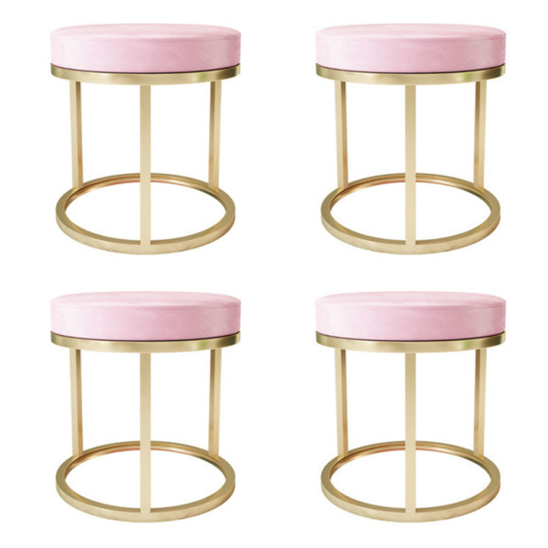 Glam Ottoman Velvet Tear Resistant Upholstered Solid Color Round Ottoman with Metal Legs