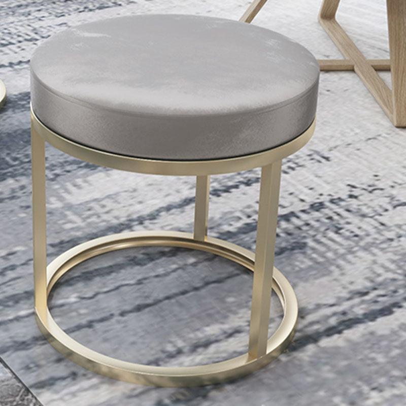 Glam Ottoman Velvet Tear Resistant Upholstered Solid Color Round Ottoman with Metal Legs
