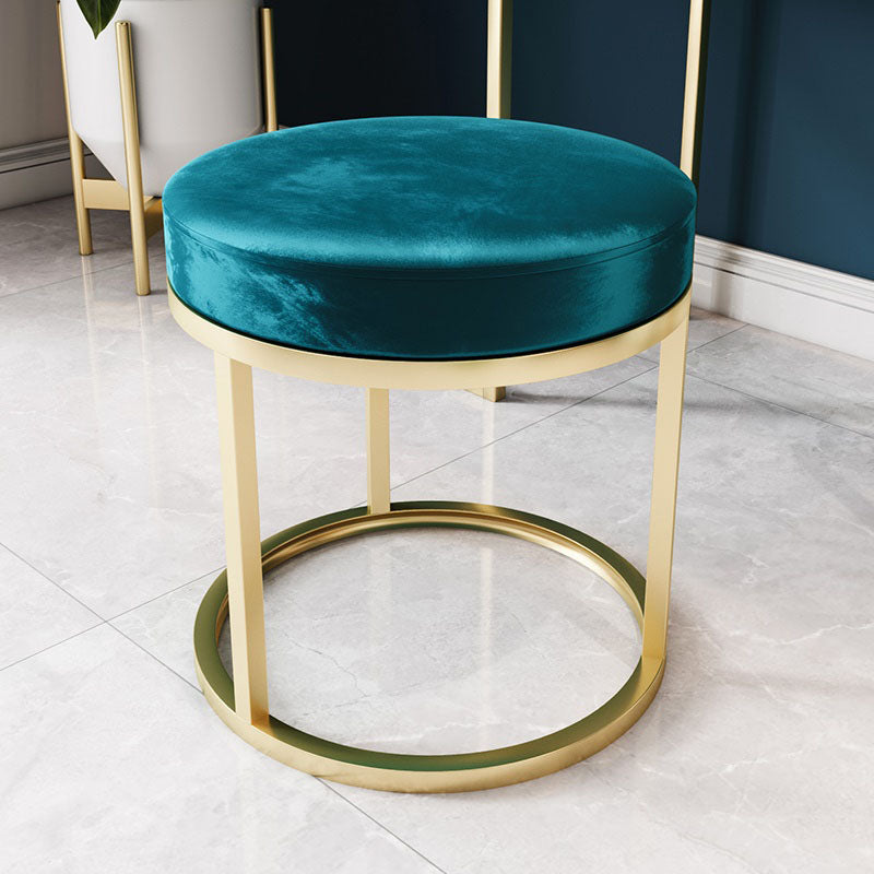 Glam Ottoman Velvet Tear Resistant Upholstered Solid Color Round Ottoman with Metal Legs