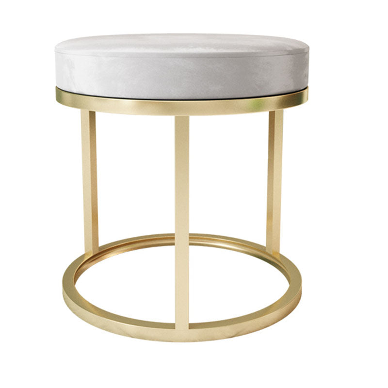 Glam Ottoman Velvet Tear Resistant Upholstered Solid Color Round Ottoman with Metal Legs