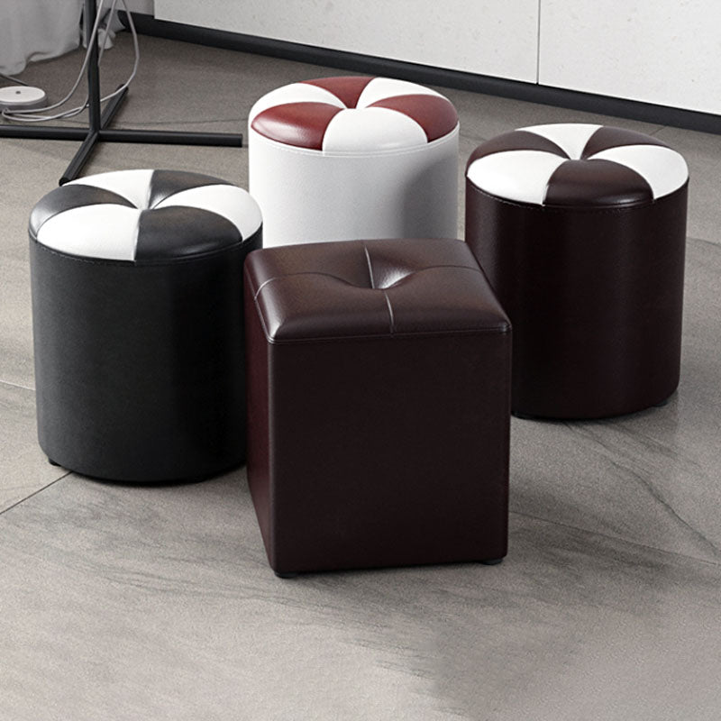 Glam Pouf Ottoman Genuine Leather Stain Resistant Upholstered Square Ottoman