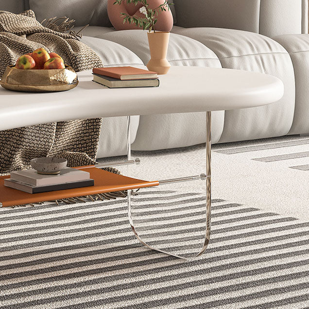 Modern White Trestle Coffee Table Geometric Manufactured Wood Cocktail Table