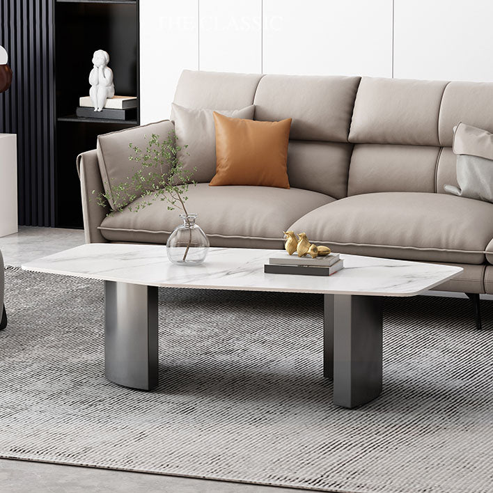 Abstract 1 Single Coffee Table Stone Top Geometric Cocktail Table