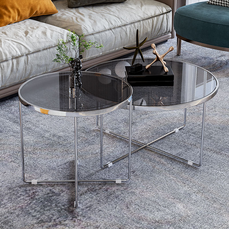 Round Cross Legs Coffee Table Stainless Steel Cocktail Table