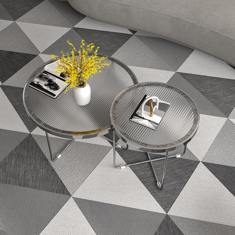 Round Cross Legs Coffee Table Stainless Steel Cocktail Table