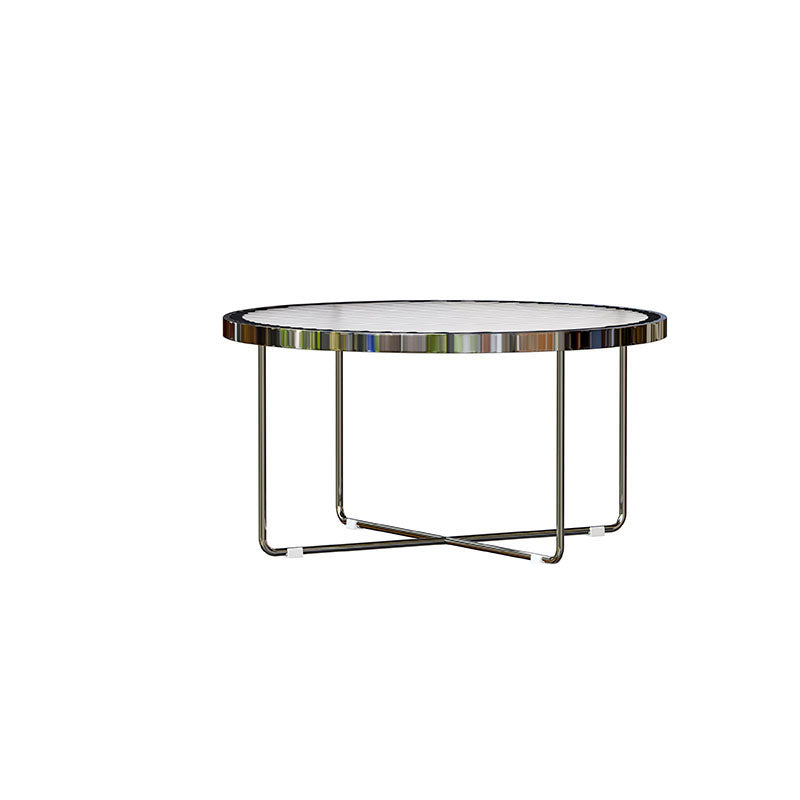 Round Cross Legs Coffee Table Stainless Steel Cocktail Table