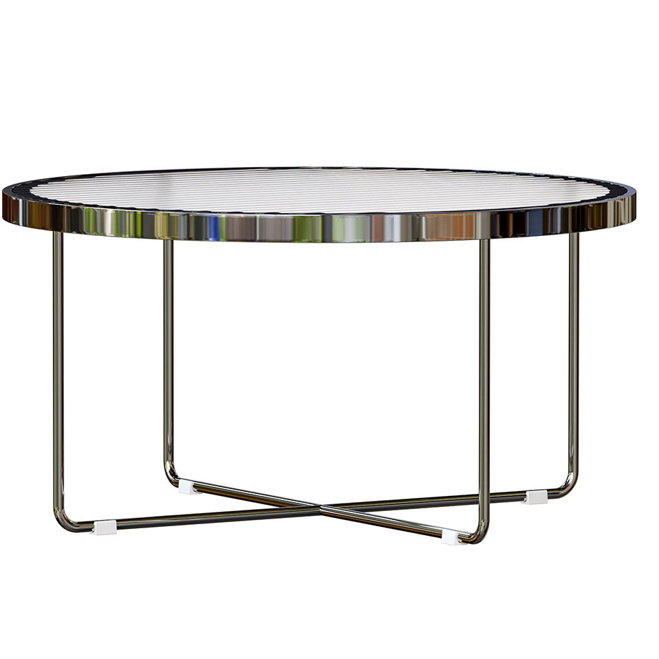 Round Cross Legs Coffee Table Stainless Steel Cocktail Table