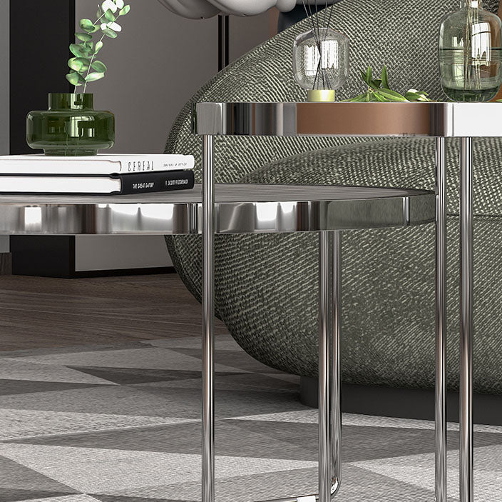Round Cross Legs Coffee Table Stainless Steel Cocktail Table