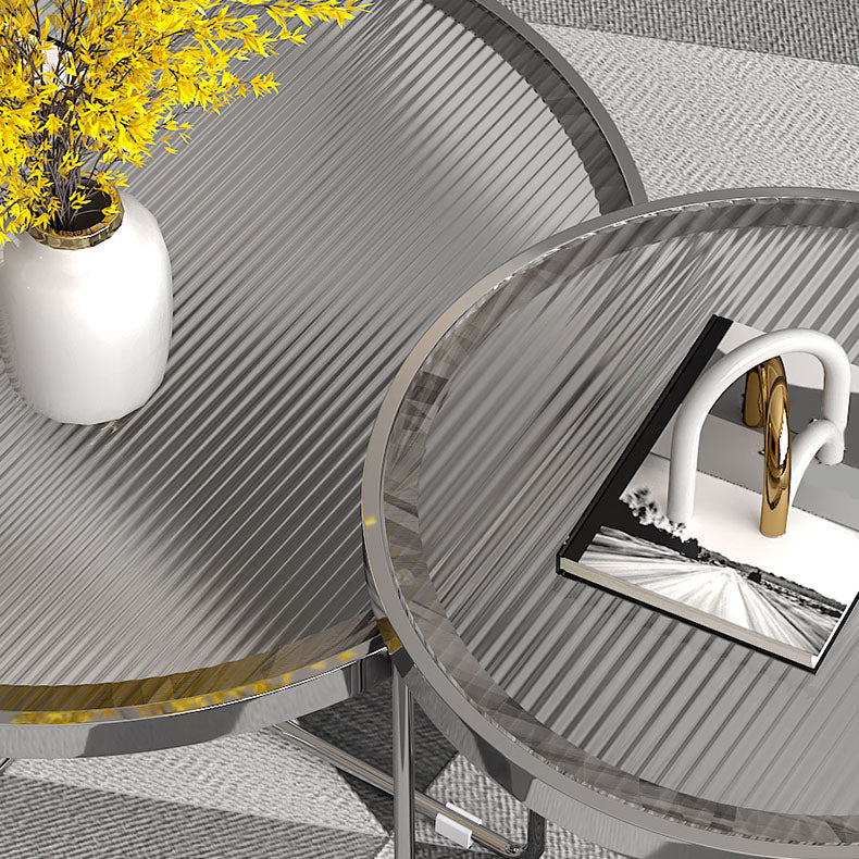 Round Cross Legs Coffee Table Stainless Steel Cocktail Table