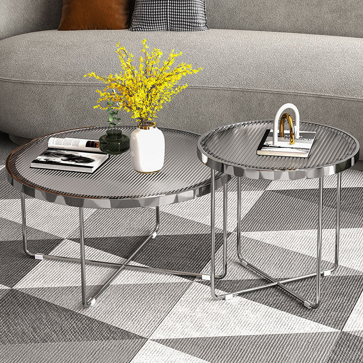 Round Cross Legs Coffee Table Stainless Steel Cocktail Table