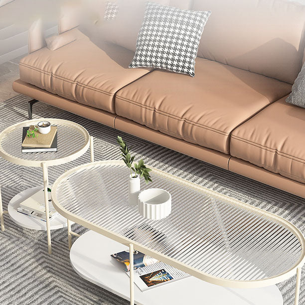 4 Legs Metal Coffee Table Shelf Included Oval Glass Top Cocktail Table