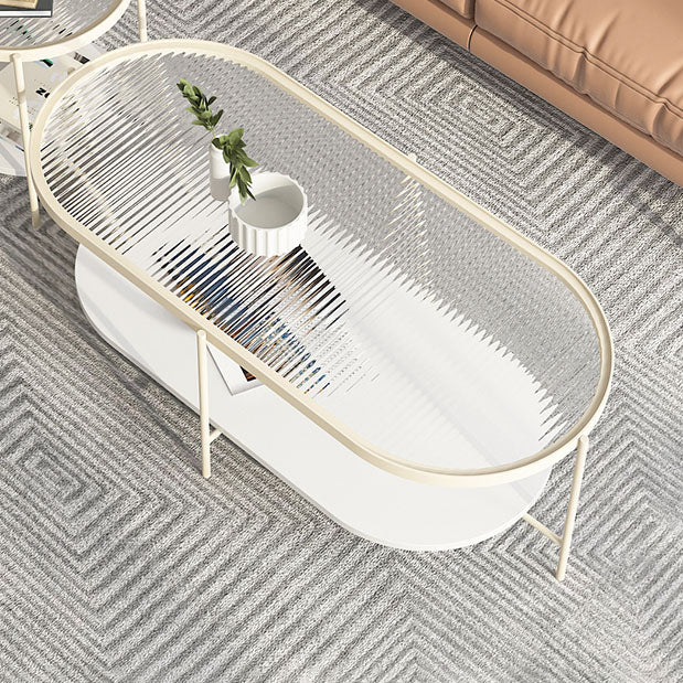 4 Legs Metal Coffee Table Shelf Included Oval Glass Top Cocktail Table