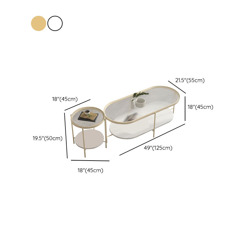 4 Legs Metal Coffee Table Shelf Included Oval Glass Top Cocktail Table