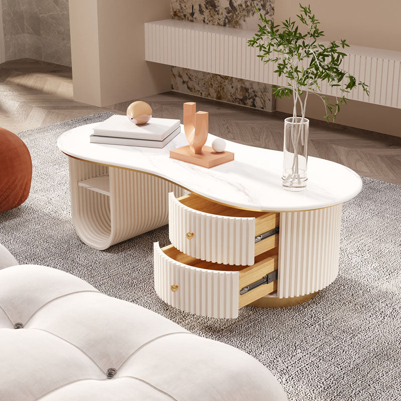 Modern Geometric Coffee Table with Drawer Stone Top Cocktail Table