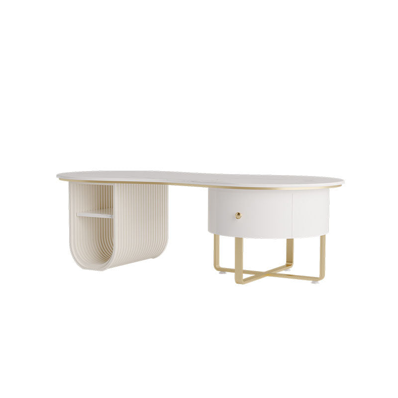Modern Geometric Coffee Table with Drawer Stone Top Cocktail Table