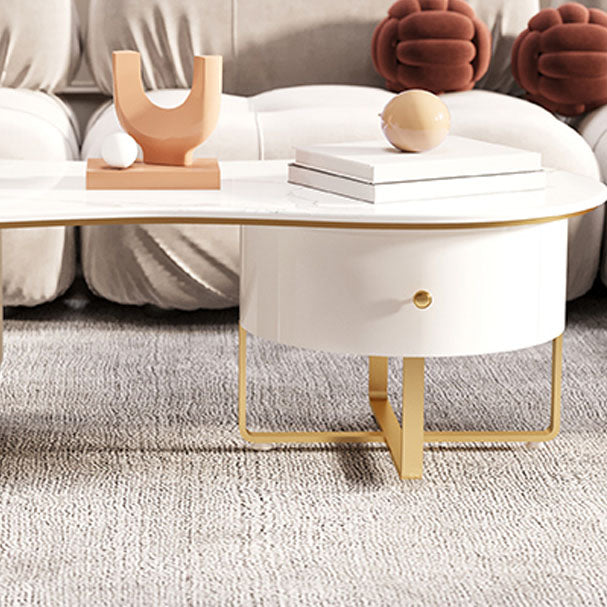Modern Geometric Coffee Table with Drawer Stone Top Cocktail Table