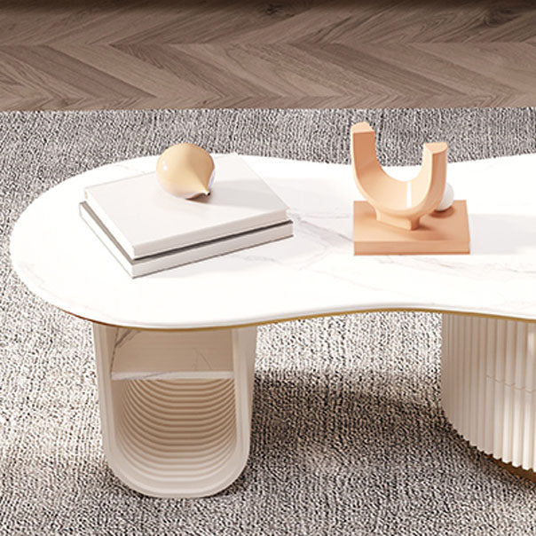Modern Geometric Coffee Table with Drawer Stone Top Cocktail Table