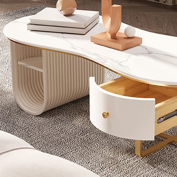 Modern Geometric Coffee Table with Drawer Stone Top Cocktail Table