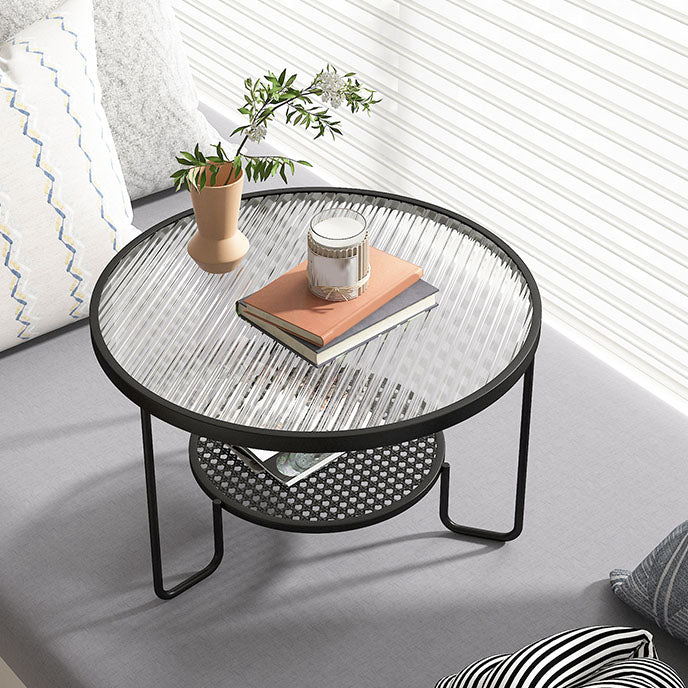 Frame Metal Coffee Table Shelf Included Round Single Cocktail Table