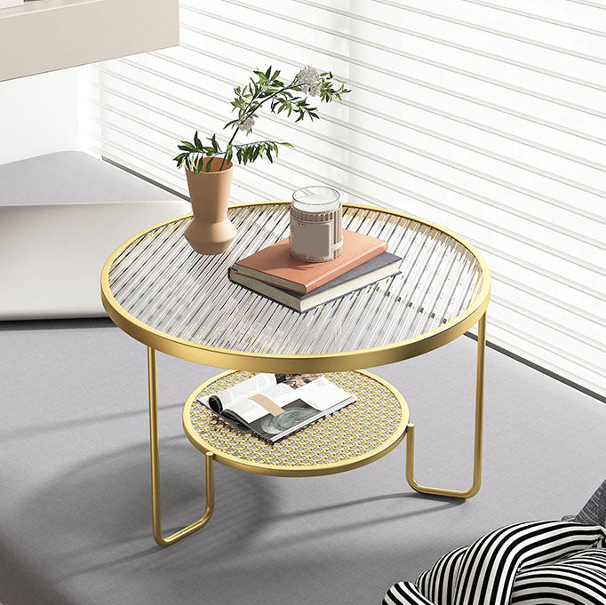 Frame Metal Coffee Table Shelf Included Round Single Cocktail Table