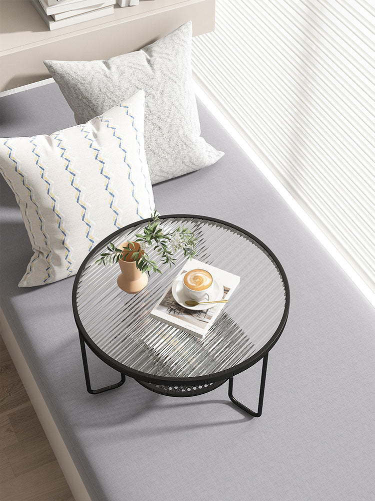 Frame Metal Coffee Table Shelf Included Round Single Cocktail Table
