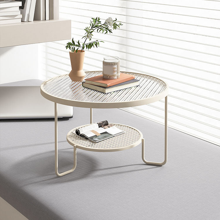 Frame Metal Coffee Table Shelf Included Round Single Cocktail Table