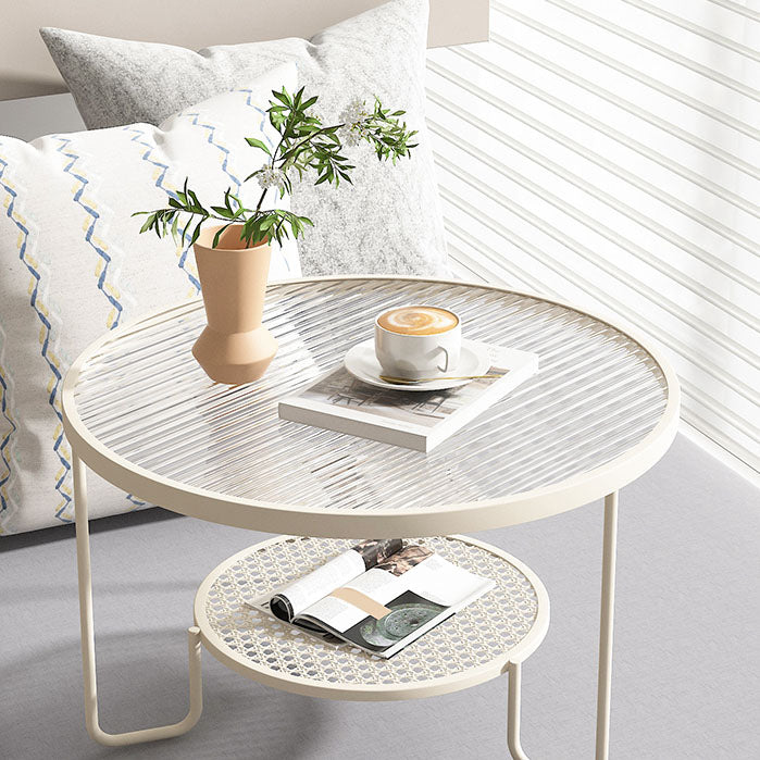 Frame Metal Coffee Table Shelf Included Round Single Cocktail Table