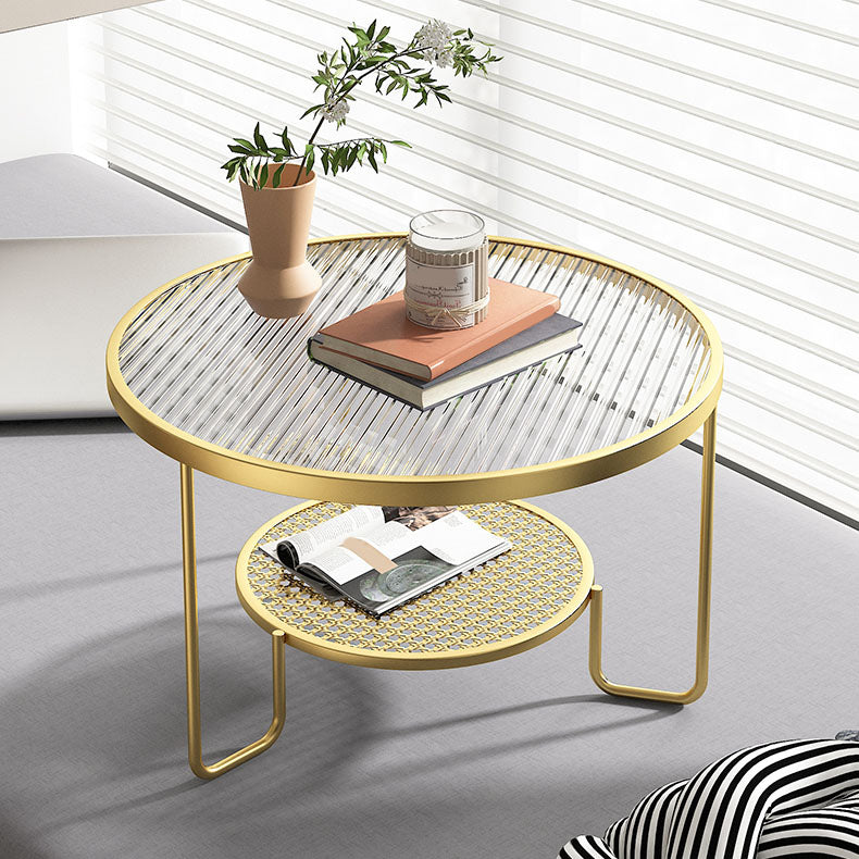 Frame Metal Coffee Table Shelf Included Round Single Cocktail Table