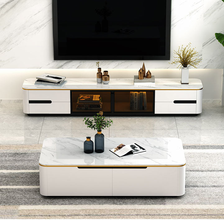 Block 1 Single Coffee Table with Drawers Modern Rectangular Cocktail Table