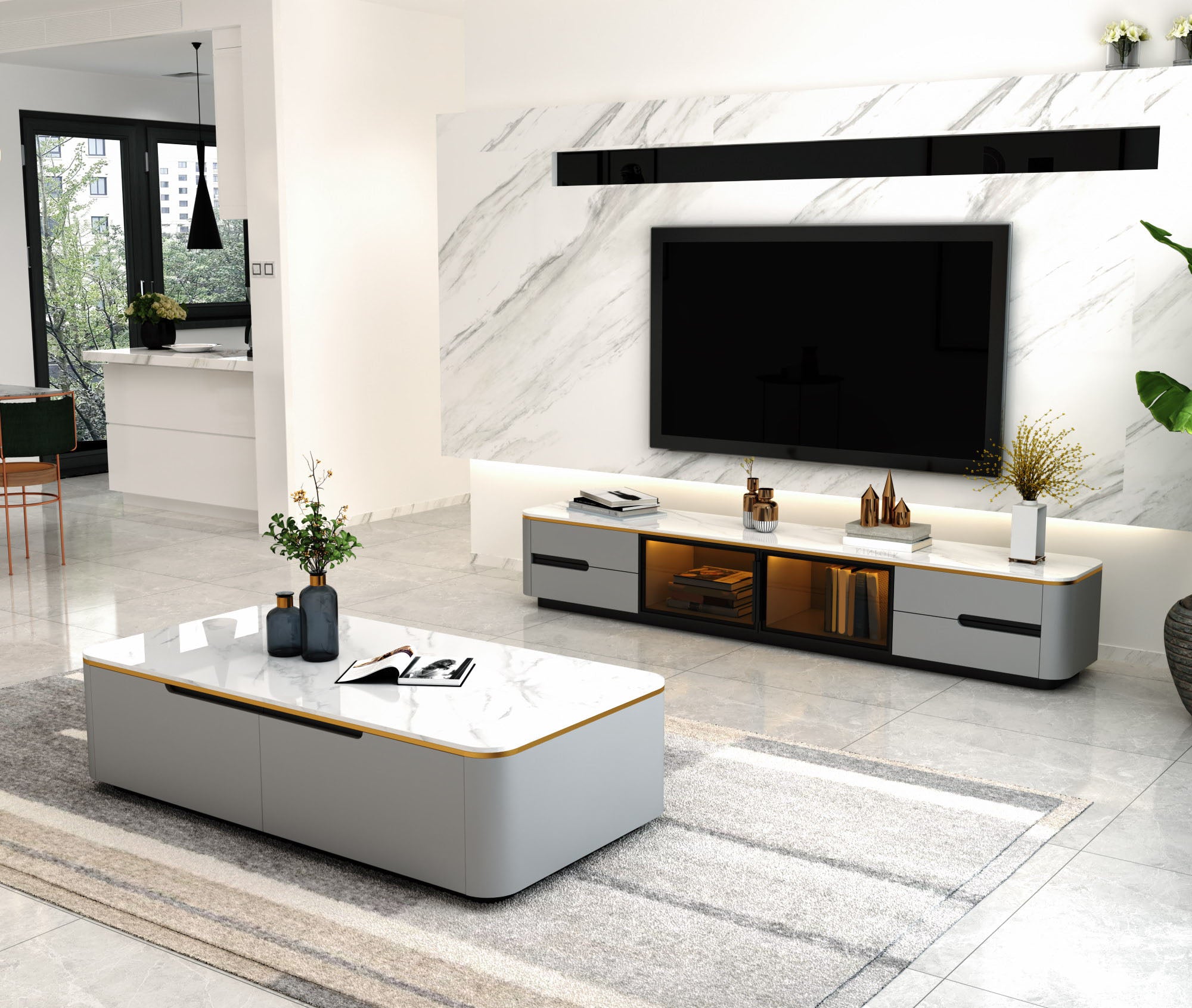 Block 1 Single Coffee Table with Drawers Modern Rectangular Cocktail Table