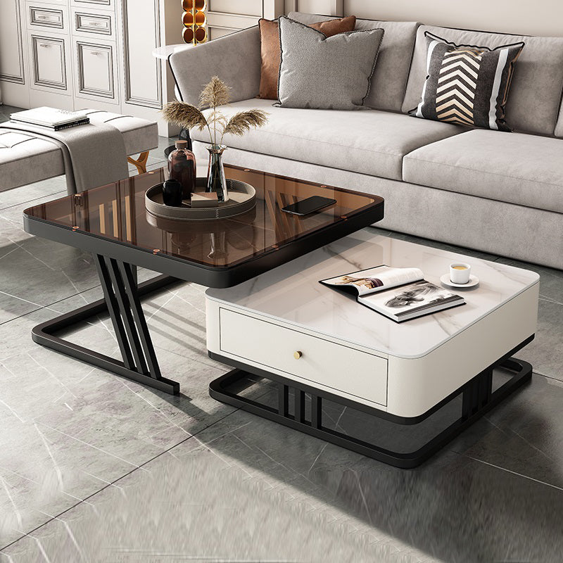 Frame Coffee Table Slate Top Coffee Cocktail Table with Storage Drawers