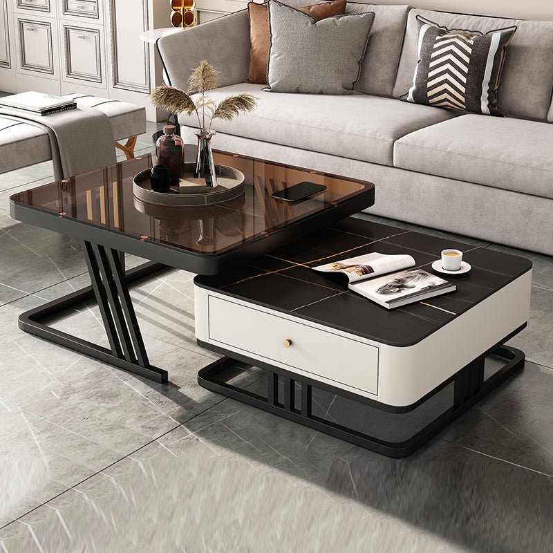 Frame Coffee Table Slate Top Coffee Cocktail Table with Storage Drawers