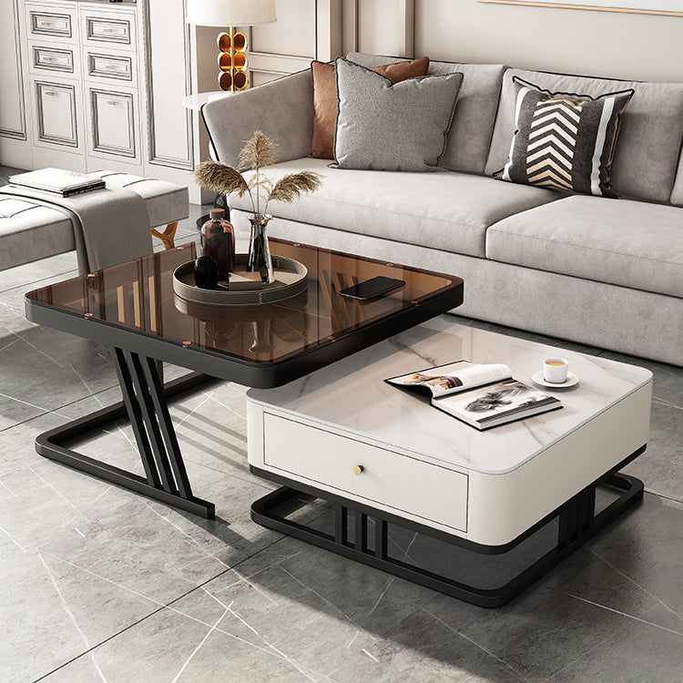 Frame Coffee Table Slate Top Coffee Cocktail Table with Storage Drawers