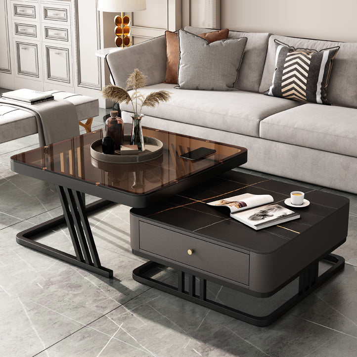 Frame Coffee Table Slate Top Coffee Cocktail Table with Storage Drawers