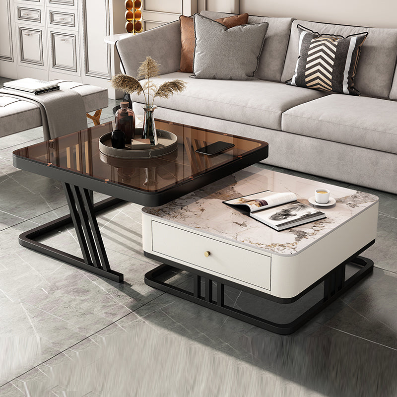 Frame Coffee Table Slate Top Coffee Cocktail Table with Storage Drawers