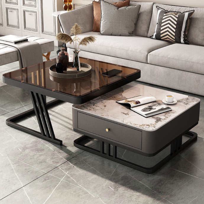 Frame Coffee Table Slate Top Coffee Cocktail Table with Storage Drawers