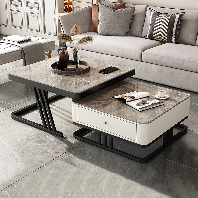 Frame Coffee Table Slate Top Coffee Cocktail Table with Storage Drawers