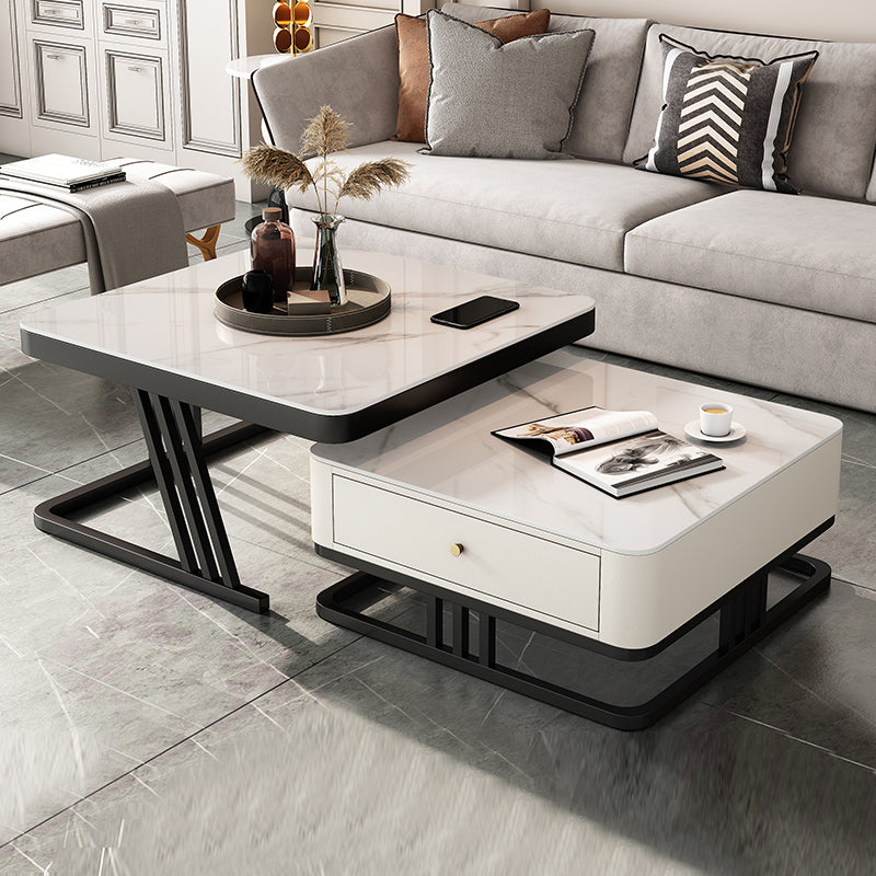 Frame Coffee Table Slate Top Coffee Cocktail Table with Storage Drawers