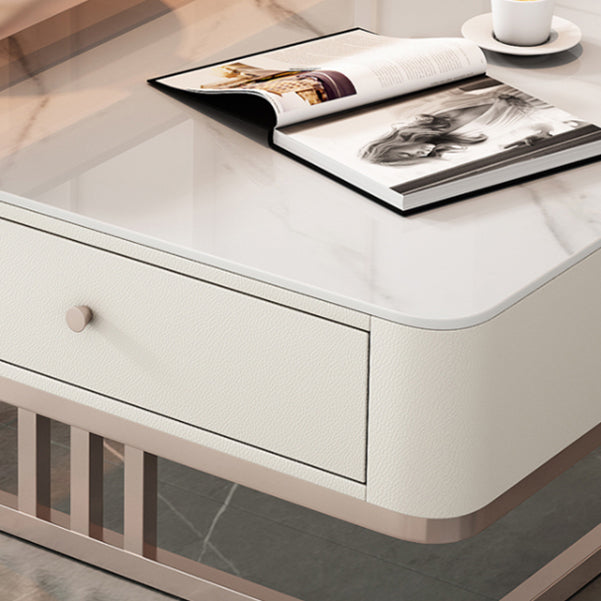 Frame Coffee Table Slate Top Coffee Cocktail Table with Storage Drawers
