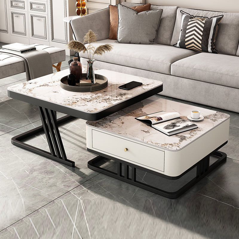 Frame Coffee Table Slate Top Coffee Cocktail Table with Storage Drawers