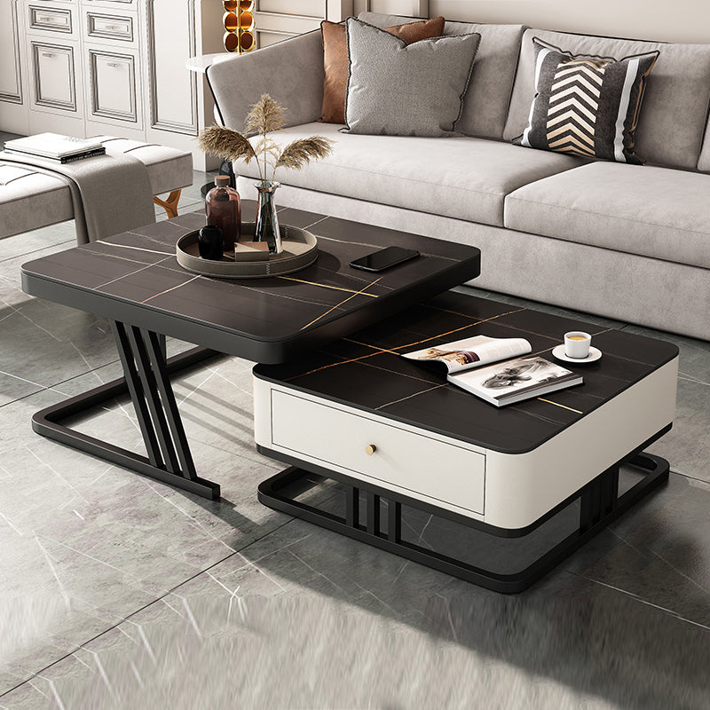 Frame Coffee Table Slate Top Coffee Cocktail Table with Storage Drawers